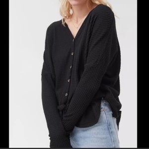 Urban Outfitters Out from Under Jojo Oversized Black Button Up Thermal Large